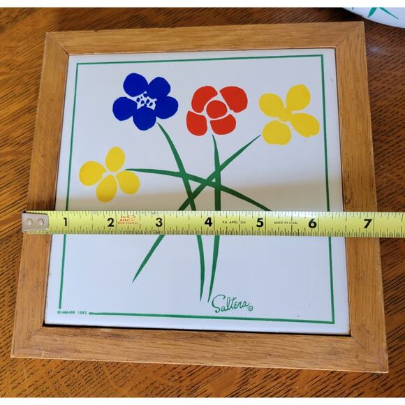 1983 HIMARK Saltera Wall Hanging Trivet - Ceramic Art Tile & Wood - Picture 5 of 6